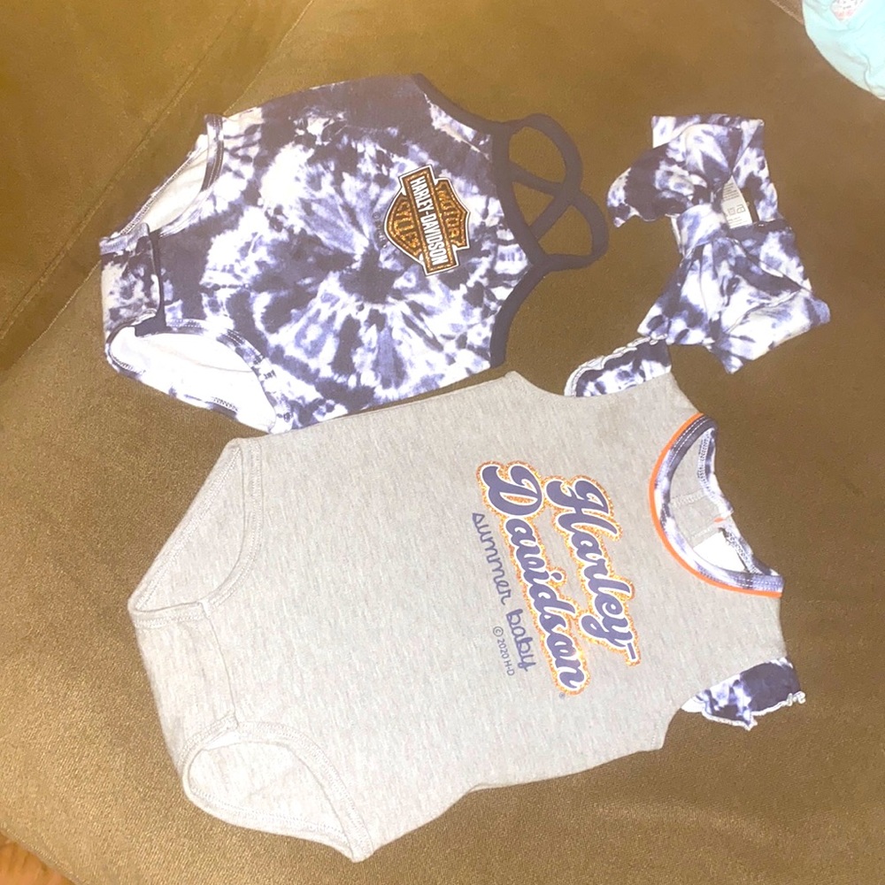 Baby girl Harley Davidson onesie and bow set